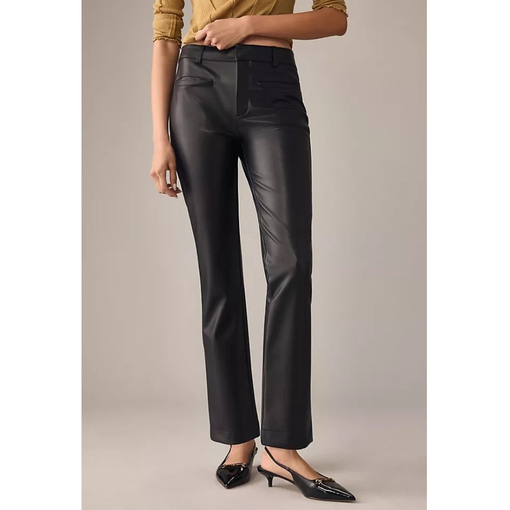 NWOT 💗 Anthropologie Maeve The Essential Slim-Kick Pants Black Faux Leather 33